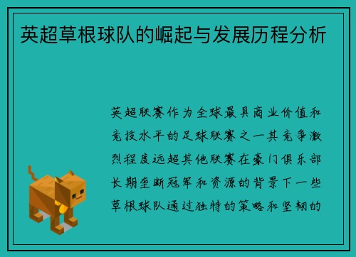 英超草根球队的崛起与发展历程分析